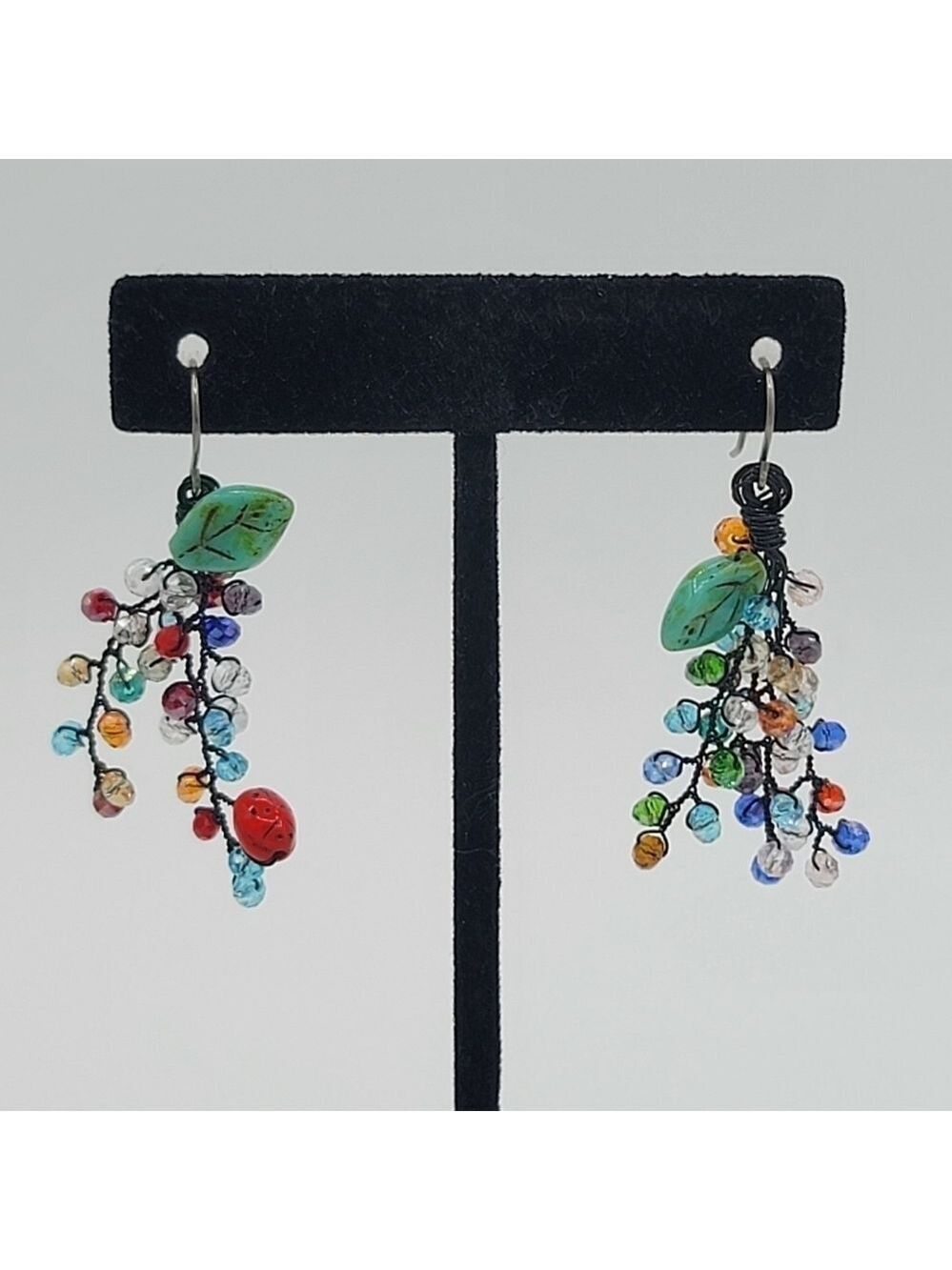 Earrings Wire Wrapped Multicolor Crystals #2122